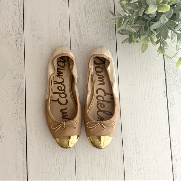 Sam Edelman Two Toned Gold Cap Toe Flats - Picture 1 of 10